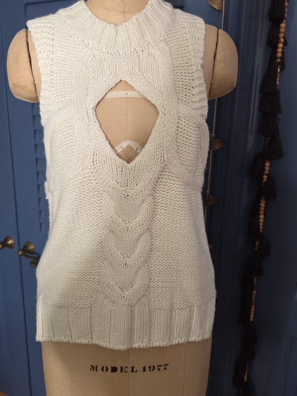 NWT For Love & Lemons Keke Cable Knit Tank Top Cream 2X